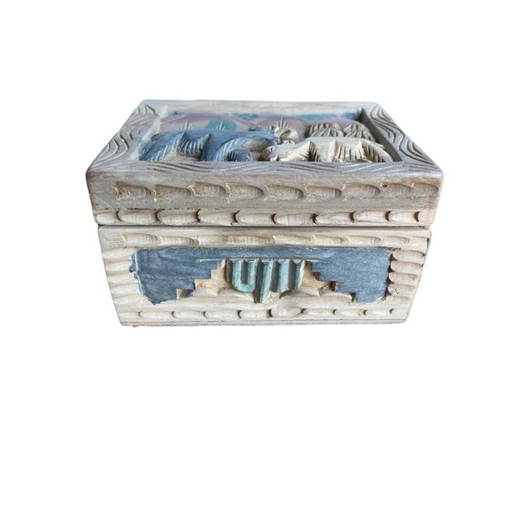 Carved Trinket Box set of 2 cactus safari mountains desert Tiawan - Picture 3 of 12